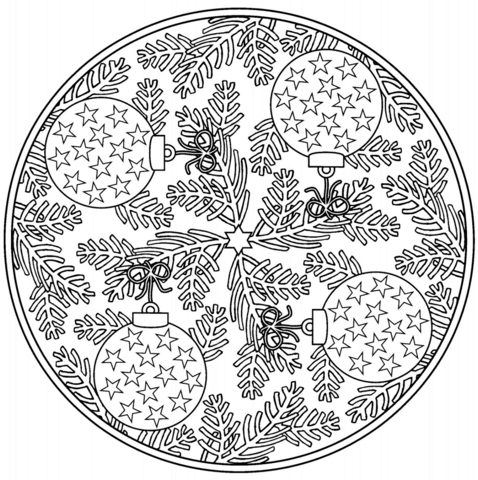 Christmas Mandala With Baubles Coloring Page